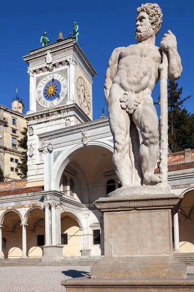 Renaissance Architecture style Piazza della Libert (Freedom Square) Clock tower and Hercules And Cacus statues (Florean e Venturin for locals) in Udine, Italy
