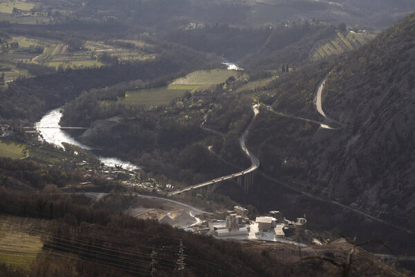 View of River Soca from Mount Skabriel (St, Gabriel) with Well Visible Limestone Production Goods Facility