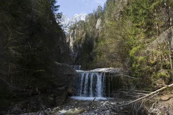 Vodní Krajina Stezce Vodopádu Martuljk Slovinských Julských Alpách — Stock fotografie
