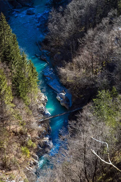 Rio Koritnica Ponte Kluze Forte Perto Bovec Eslovénia — Fotografia de Stock