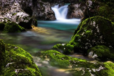 Sunik Su Korusu - Lepenca Nehri 'ndeki Güzel Yeşil Su Havuzu, Boğaz ve Şelaleler, Lepena Vadisi, Bovec, Slovenya