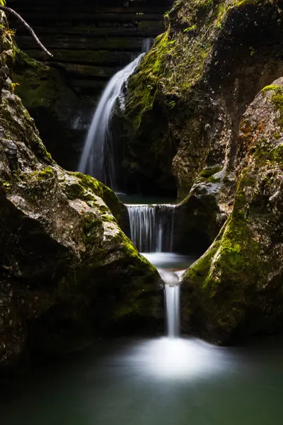 Cachoeira Dupla Gargantas Ganik Gorenja Trebua Eslovénia — Fotografia de Stock