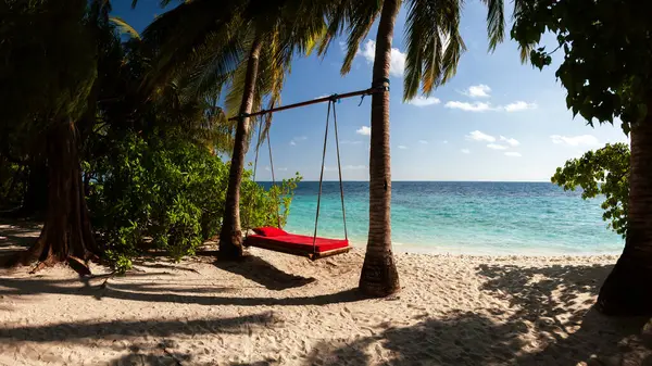 Wooden Hammock on Tropical Beach - Exotic Travel Relax and Privacy Destination