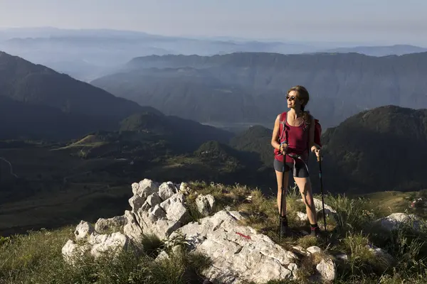 Morning Beautiful Mountains for a Serene Woman Hiker