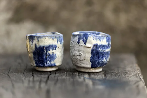 Zwei Craft Ceramic Cup Und Teller Unikate — Stockfoto