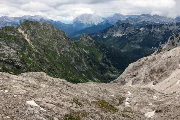 Panorama Mount Krn Para Vale Lago Krn Julian Alps Eslovénia — Fotografia de Stock
