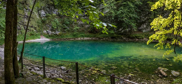 Nejkratší Řeka Slovinsku Také Nejhlubší Jezero Divoké Jezero Města Idrija — Stock fotografie