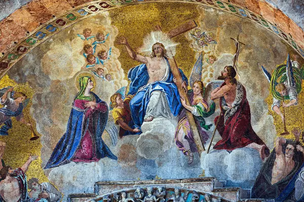 Fresco Bazylice Świętego Marka Fasada Słynnym Placu Włoskim Wenecji Zdjęcie Stockowe