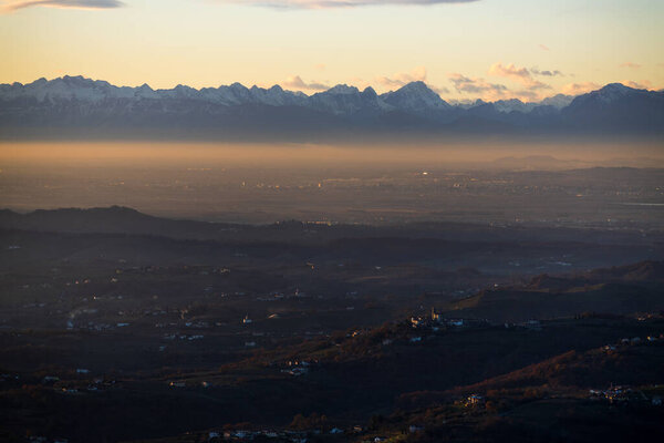 Italian Landscape of Friuli venezia Goiulia till Dolomites with Collio Wine making Region in the Front