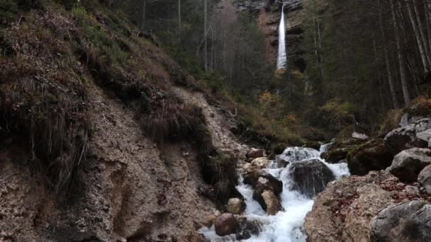 Grote Pericnik Waterval Vrata Vallei Slovenië Herfst — Stockvideo