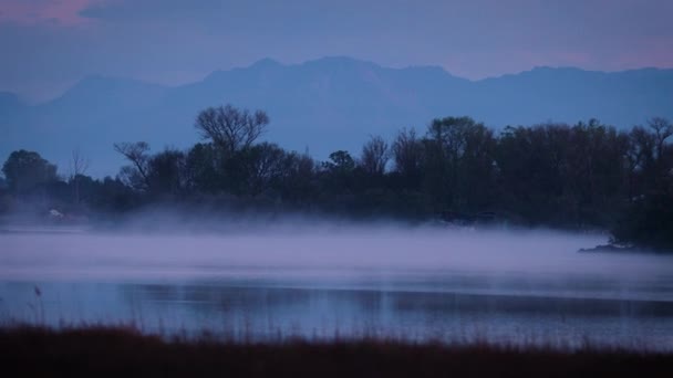 意大利Staranzano附近三角洲的Isonzo Soca河上空的晨雾 — 图库视频影像