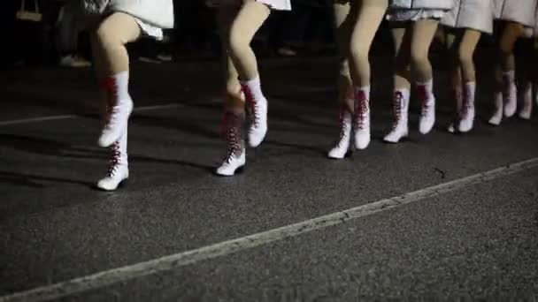 Female Majorettes March Streets Occasion Festivity Celebration Evening Close — Stock Video