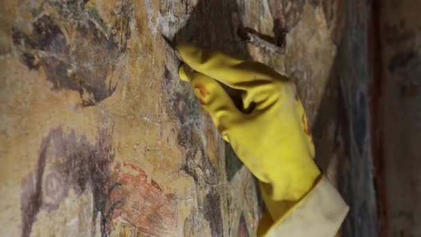 Experiência Renovation Fresco Church Wall Slovenia Smihel Vipava Valley Remove — Vídeo de Stock