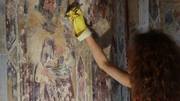 Experiencia Renovación Fresco Pared Iglesia Eslovenia Smihel Valle Jalá Eliminación — Vídeos de Stock