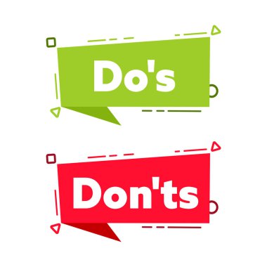 Dos and Donts etiketi. Yeşil işaretli evet ve kırmızı işaretli simge yok. Vektör illüstrasyonu