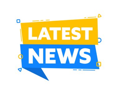 Son Haberler sarı ve mavi etiketli konuşma balonu. Vektör illüstrasyonu