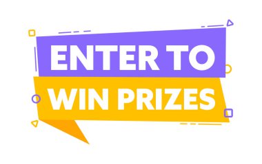 Ödül kazanmak için giriş sözcüğüyle konuşma balonu. Sarı etiketli ödülleri kazanmak için girin. Vektör illüstrasyonu