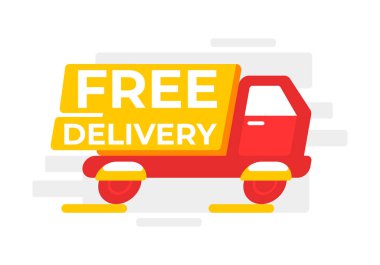 Cesur bir FREE DELIVERY işareti olan bir dağıtım kamyonunun göz alıcı vektör grafiği online alışveriş promosyonları, e-ticaret siteleri ve pazarlama malzemeleri için mükemmel..