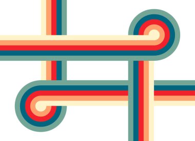 Retro 1970 'ler Soyut Vektör Arkaplanı, Renkli Geometrik Şekiller ve Çizgiler, Vintage 70' ler Destern Design, Minimalist Sanatçı.