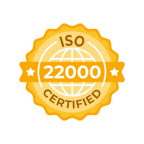 stock vector Vector illustration of ISO 22000 Certified seal with golden badge and stars, representing international food safety management standards.