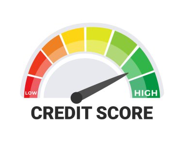 Credit Score Monitoring Dial Illustration with Indicator Arrow from Low to High Financial Health. clipart