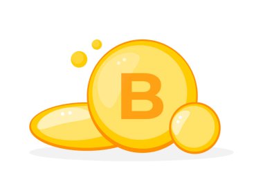 Parlak renkli B vitamini kompleksi kapsülleri genel sağlık ve refahı desteklemek için resimlendirilir.