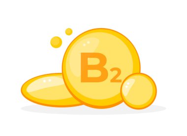 Parlak sarı dizaynlı B2 vitamini takviye kapsülleri.