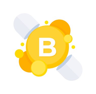 Parlak renkli B vitamini kompleksi kapsülleri genel sağlık ve refahı desteklemek için resimlendirilir.