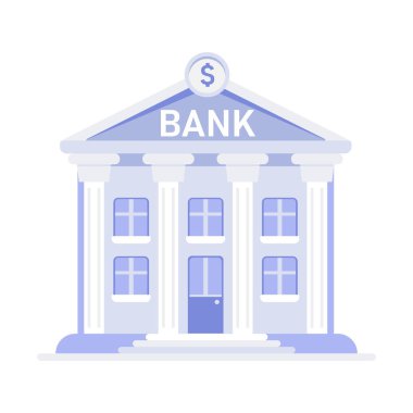 Sütunları ve pediküründe dolar işareti olan klasik bir banka binasının stilize edilmiş simgesi..