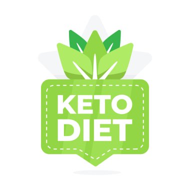Yeşil yaprak sembollü keto diyet etiketi, düşük karbonhidrat ve yüksek yağlı gıda ürünleri için mükemmel..