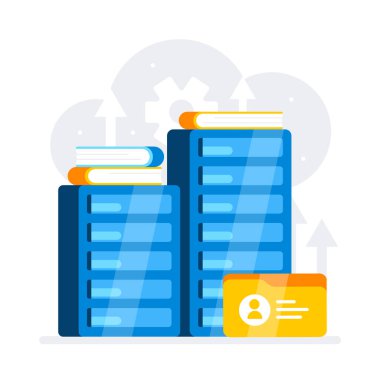 Mavi veri sunucuları, güvenli kilit rozeti ve sistem ayarlarını temsil eden dişli dişli dişli dişli dişlisi içeren veri güvenliği.