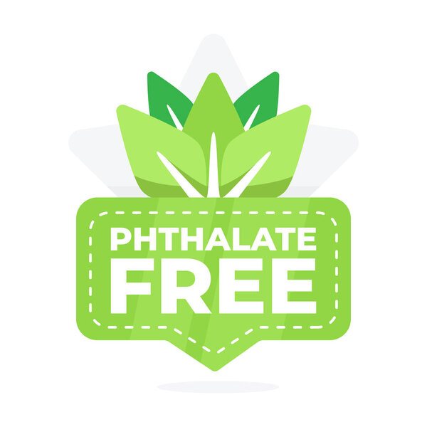 Green badge with a leaf design indicating a product is free from phthalates for health safety.