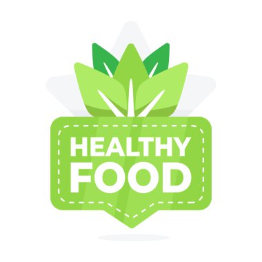 Yaprak imgeleriyle besin seçimlerini ve sağlığını destekleyen parlak sağlıklı yiyecek işaretleri..