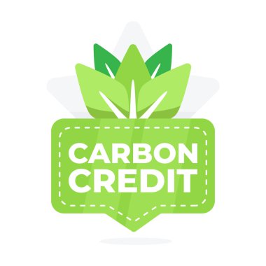Çevresel sürdürülebilirlik için karbon kredisi elde etmeyi veya satın almayı temsil eden yaprak sembollü yeşil rozet.