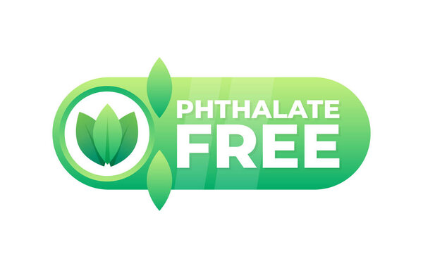 Green badge with a leaf design indicating a product is free from phthalates for health safety.
