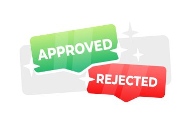 Onaylanmış ve reddedilmiş konuşma balonu afişi. Promosyon ve reklam etiketi. Vektör illüstrasyonu.