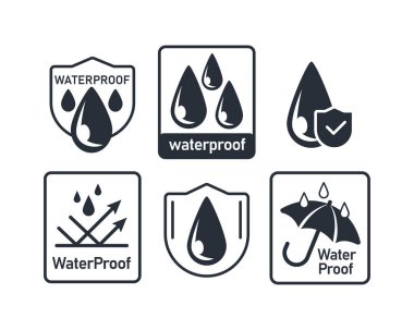 Su geçirmez ikonlar. Su geçirmez işareti. Su koruması, sıvı geçirmez koruma. Vektör illüstrasyonu.