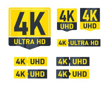 Web için 4K UHD çözünürlük simgesi. Yüksek çözünürlüklü monitör çözünürlük standardı. Vektör illüstrasyonu.