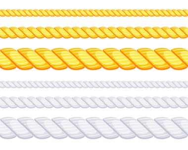 Farklı kalınlıkta ipler. Kenevir mi kenevir kordaj mı? Vektör illüstrasyonu.