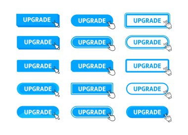 İşaretleyici tıklayarak düğmeyi yükselt. Web düğmesi. Parmak Basma. Konsepti Güncellemek için tıklayın. Vektör illüstrasyonu.