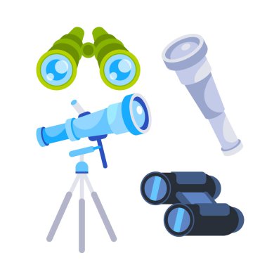 Binoculars, optical equipment. Search, explore and zoom vision set