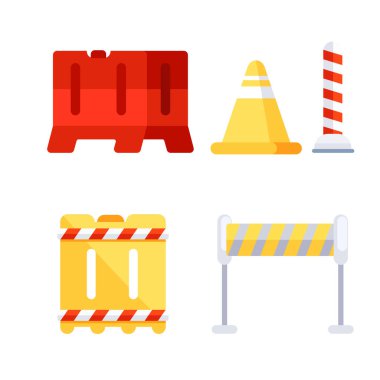 Road repair barriers set. Construction fences. Safety barricade warning, warning detour clipart