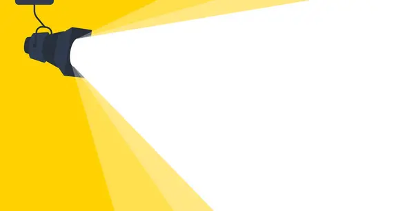 Spot ışığı, sarı bir arkaplanda fotokopi alanı olan parlak bir ışık huzmesi parlıyor..