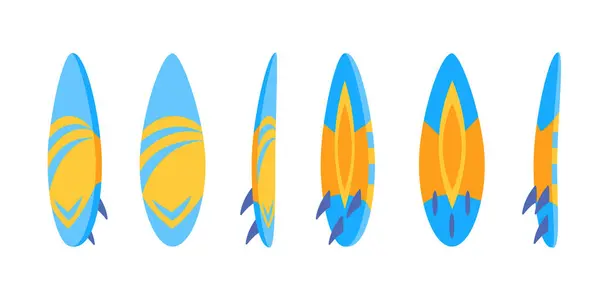 Mavi ve turuncu sörf tahtası, tahtanın her tarafını gösteriyor, beyaz arka planda izole edilmiş..