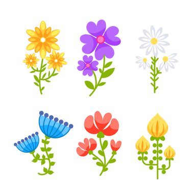 Çiçek ve bitki koleksiyonu. Bahar Paskalyasının çiçek buketleri. Kır çiçekleri.