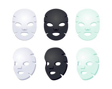 Beyaz arka planda farklı renklerde yüz maskeleri var.