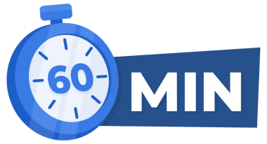 Zaman Yönetimi ve Üretkenlik Konsepti için 60 Dakika Geri sayım Simgesi Mavi Kronometre.