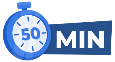 Zaman Yönetimi ve Üretkenlik Konsepti için 50 Dakika Geri sayım Simgesi Mavi Kronometre.