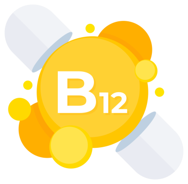 Enerji ve metabolik fonksiyon desteği için canlı sarıyla betimlenmiş B12 vitamin takviye kapsülleri.