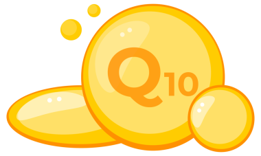 Parlak tasarlanmış Coenzim Q10 CoQ10 katma kapsülleri çizimi.